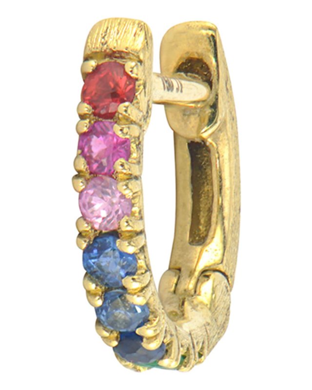 18K Yellow Gold Rainbow Petite Hoop Earring, Single